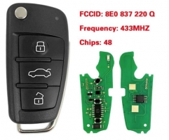 3 Button Remote Car Flip Key 433MHz Fob for AUDI A