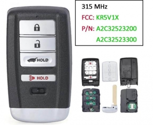 315MHz PCF7953X / ID47 Chip FCC: KR5V1X A2C32523200 A2C32523300 Smart Remote Key Fob for Acura MDX RDX ILX TLX 2014-2020