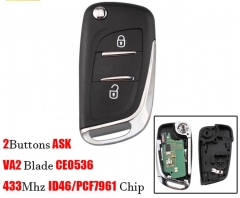 2 Buttons New style Remote Car key 433Mhz ASK For 