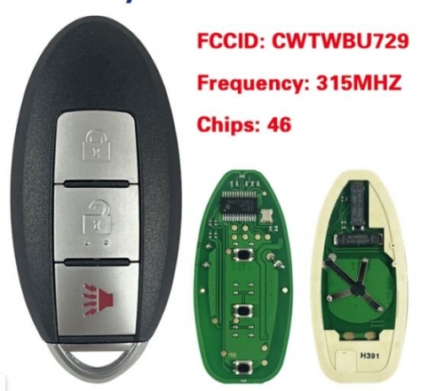 for Nissan Maxima Sentra Teana Tiida Qashqai Livina Sunny 315MHz Chip ID46 FCC ID CWTWBU729