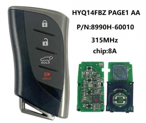 For Lexus Gx460 2021-2023 Smart Key, 4Buttons 8990H-60010 315MHz, HYQ14FBZ P1 AA