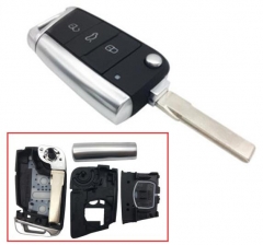 for VW Gof7 3 button remote key shell with Hu66 bl