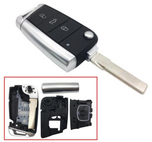 for VW Gof7 3 button remote key shell with Hu66 blade