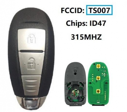 Smart Remote Car Key Fob -TS007 315Mhz, 2 Buttons with ID47 Chip for Suzuki SWIFT SX4 VITARA 2010-2015