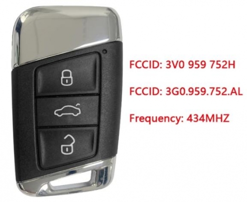 Smart Key for Skoda Superb Facelift Buttons:3 / Frequency:434MHz / Transponder:NCP21A2W/HITAG PRO / Blade signature:HU162T / Immobiliser