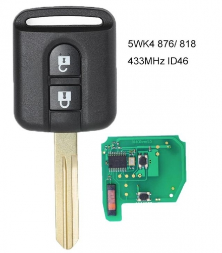 Remote Key Fob 433MHz PCF7946 for Nissan Note NV200 Elgrand X-TRAIL Qashqai Navara Micra 2002-2015 FCC ID 5WK4-876 818