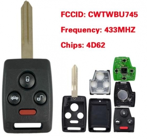 433MHz 4D62 Chip FCC ID: CWTWBU745 Replacement Remote Car Key Fob for Subaru L-egacy Outback B9 Tribeca 2006-2009