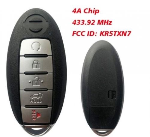 For Nissan Murano Pathfinder 5 Button Proximity Remote Smart Key Fcc KR5TXN7 Pn 285E3-9UF7A 285E3-9UF7B S180144905 4AChips