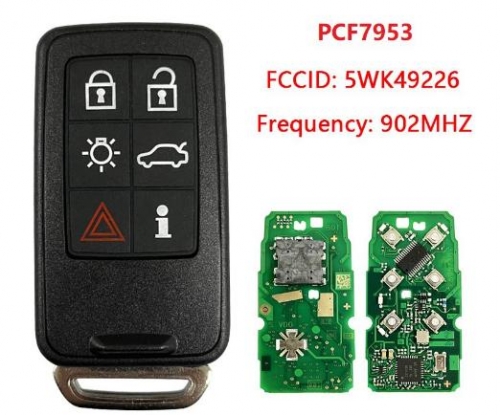 Aftermarket Smart Key for Volvo 6Buttons 902 MHz PCF7953 Part No 5WK49226 Keyless Go