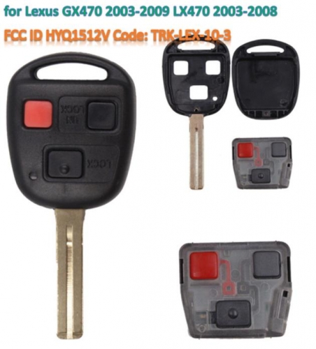 for Lexus 3 button 314.4MHz GX470 2003-2009 LX470 2003-2008 3 Button 4D68 Chip  FCC ID HYQ1512V Code: TRK-LEX-10-3