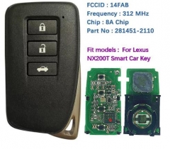 For Lexus NX200t keyless remote car key with 3 but