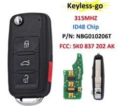 4 Button Keyless-go Remote Key 315MHz ID48 Chip fo