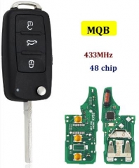 For VW MQB 3 button flip remote key with AES48 chi
