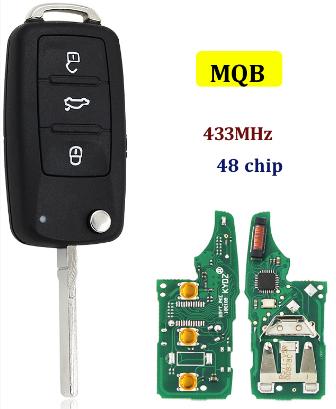 For VW MQB 3 button flip remote key with AES48 chip-434mhz ASK model