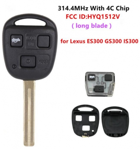 for Lexus 314.4MHz With 4C Chip Remote Key for  ES300 GS300 IS300 GS400 P/N :89070-53531 FCC ID:HYQ1512V Long Blade