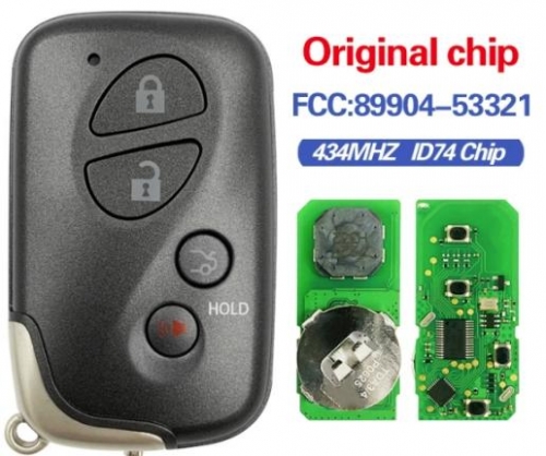 for Lexus ES, GS, IS 2009+ Smart Key, 4Buttons, 14AAC P1 98 4D-67, 433MHz 89904-53321 89904-50400 Keyless Go A433