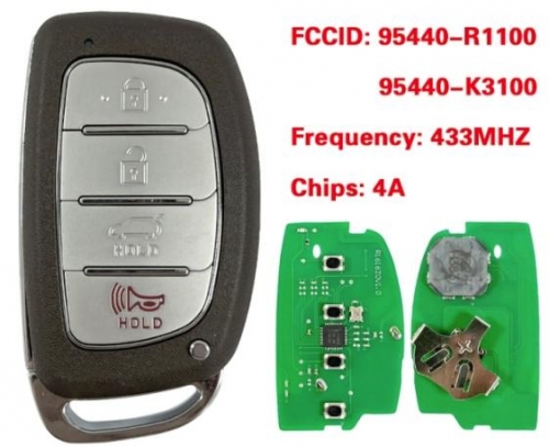 Part Number 95440-R1100 95440-K3100 For Hyundai HB20 2020+ 4A Chip 433Mhz Remote 4 Button Smart Car Key