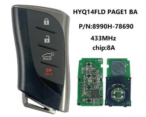 For Lexus NX450 2022+ Smart Key, 4Buttons 8990H-78690 433MHz, HYQ14FLD P1 BA