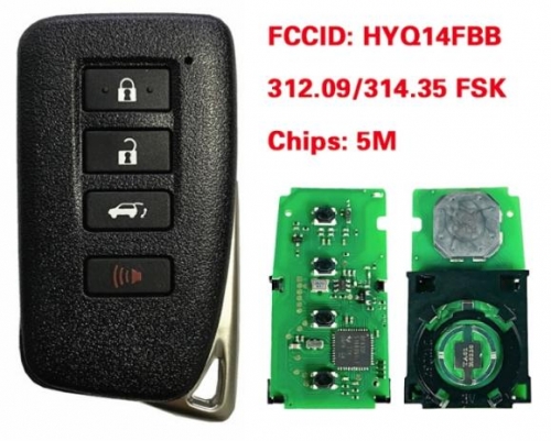 Keyless-Go Smart Rmote Key 3+1B ASK 312.09/314.35 FSK 8A SUV for Lexus 2017-2019 Board 0010 8A Chip TOY12 Blade FCC ID HYQ14FBB
