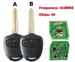433MHz ID46 2 Button FOB Remote Key For For Mitsub