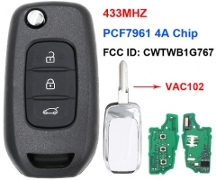 For Re nault 3 Button flip remotePCF7961 4A  chip-