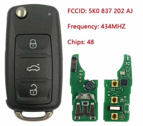 Flip Remote Key Keyless Fob For VW Golf Caddy Beetle Polo Jetta 5K0837202AJ 5K0 837 202 AJ 5K0 837 202 E 5K0837202E