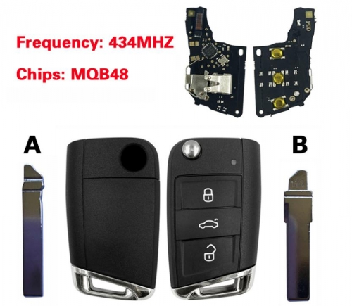 New Upgrade Auto Smart Remote For Volkswagen Tiguan Touran Sharan 3 Button ASK 434MHz ID48 MQB Chip Flip Car Key Support All Programmer