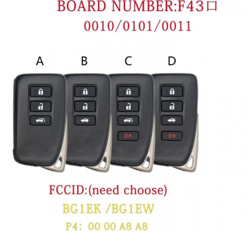 car key Fit for Lexus ES GS IS350 LX560 LX570 keyless Smart Remote key F43 61A951-0020 Board FCC ID BG1EW BG1EK