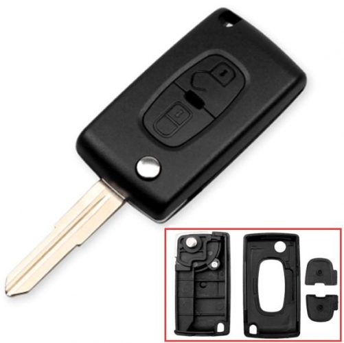 For Peugeot 2 button remote key shell with right blade