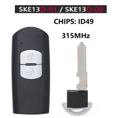 FCC ID: WAZSKE13D02 IC: 662F-SKE13D02 MODEL: SKE13D-02 SKE13D-01 Keyless Smart Key For Mazda CX3 CX5 Axela