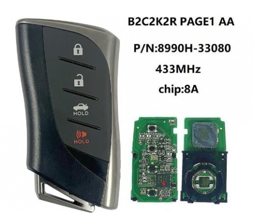 For Lexus ES350 2019+ Smart Key, 4Buttons 8990H-33080 433MHz, B2C2K2R P1 AA