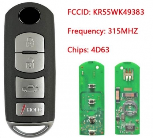 4 Buttons Smart Remote Car Key Fob with FSK 315MHz 4D63 Chip for Mazda 6 2009 2010 2011 2012 2013 FCC ID: KR55WK49383