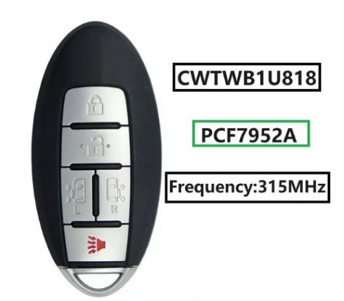 For Nissan Quest 2011+ Smart Key, 5Buttons, CWTWB1U818 PCF7952A, 315MHz 285E3-1JA1A