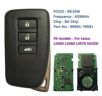 For Lexus 3 buttons remote key with 433MHZ,BG1EW,8A chip