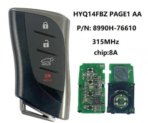 For Lexus UX200, UX250H 2020+ Smart Key, 4Buttons 8990H-76610 315MHz, HYQ14FBZ P1 AA