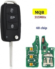 For VW MQB 3 button flip remote key with AES48 chi