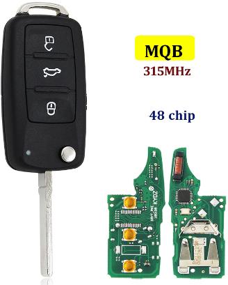 For VW MQB 3 button flip remote key with AES48 chip-315mhz ASK model