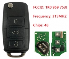 1K0 959 753J For Volkswagen Vw 3 Button Flip Key R