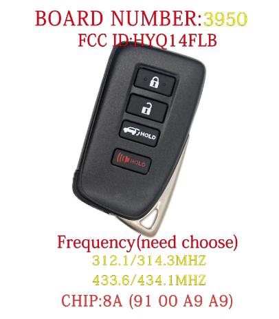 Fit for Lexus 2020 NEW RX330 RX350 RX450H keyless Remote key 0010/3950 Board FCCID:HYQ14FLB 312/314MHZ