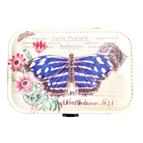 Butterfly Print Jewelry Box Organizer with Mirror (Blue)
