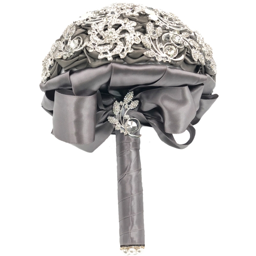 Brooch Bouquet Wedding Bridal Roses in Grey