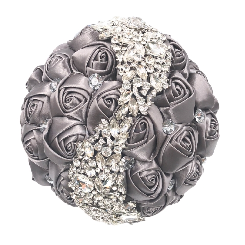 Bride Wedding Silver Brooch Bouquet with Sparkle Rhinestones