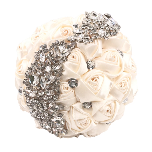 Bride Wedding Silver Brooch Bouquet with Sparkle Rhinestones