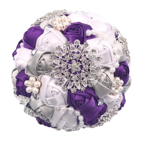 Satin Rose Wedding Bouquet with Sparkle Rhinestone Jewelry