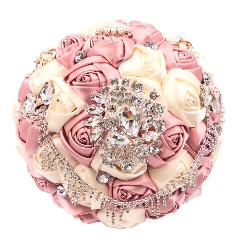 Pearl Rhinestone Jewelry Bouquet Silk Roses for Wedding