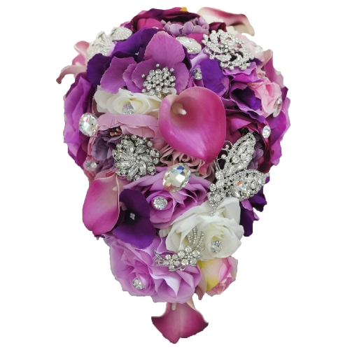 Cascading Bride Bouquet Lavender Rose Calla Lily-Purple Wedding