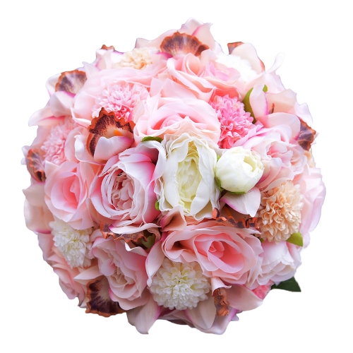 Pink Rose Lily Wedding Flowers with Rhinestone Ribbon Décor