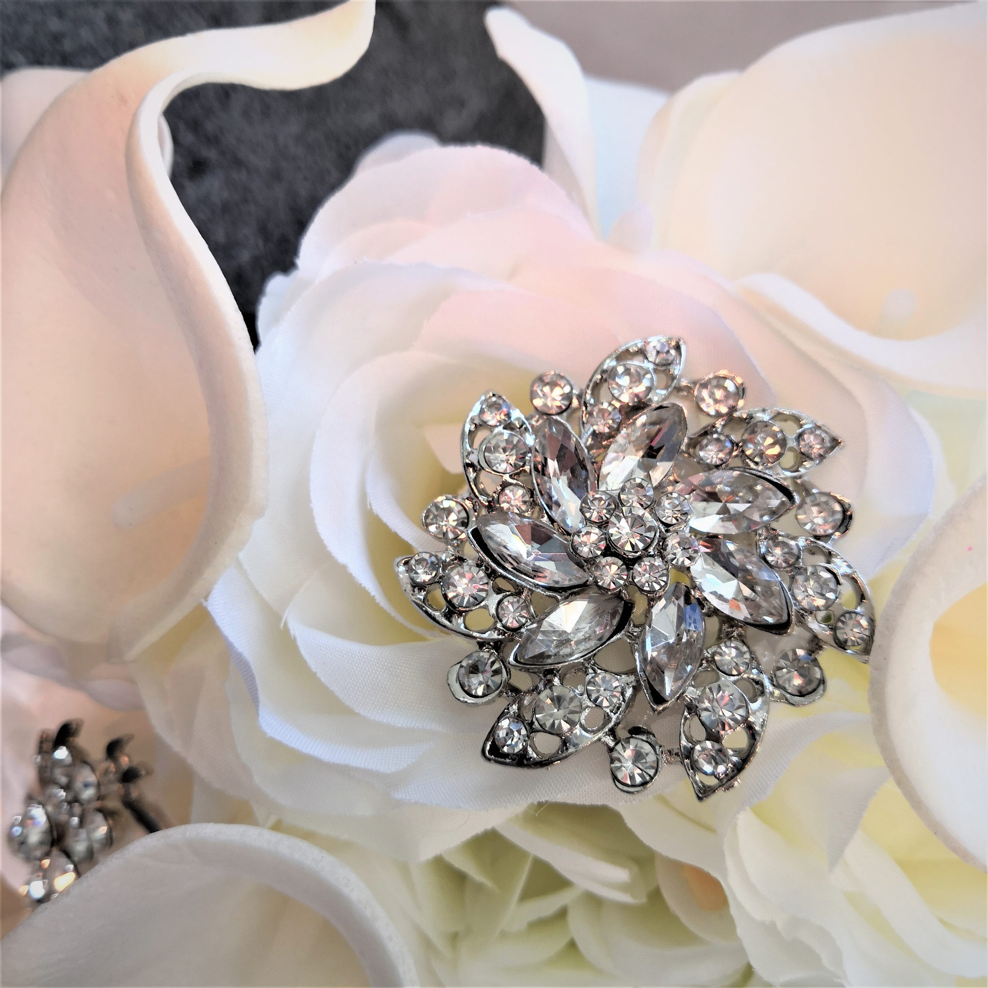 Cascading Bride Bouquet - Lily Rhinestone Jewelry Brooches and Satin ...