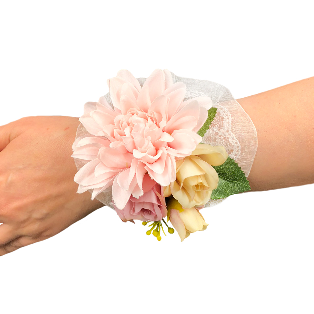 Abbie Home Girls Wrist Corsage Party Prom Wedding Bridesmaid Rose Bracelet  Flower(White)
