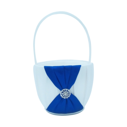 Double Heart Rhinestone Wedding Flower Girl Basket Royal Blue